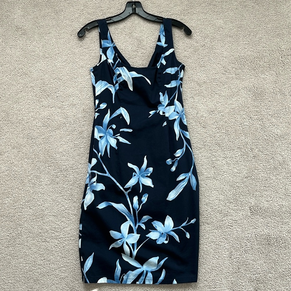 Escada navy sleeveless flower dress.